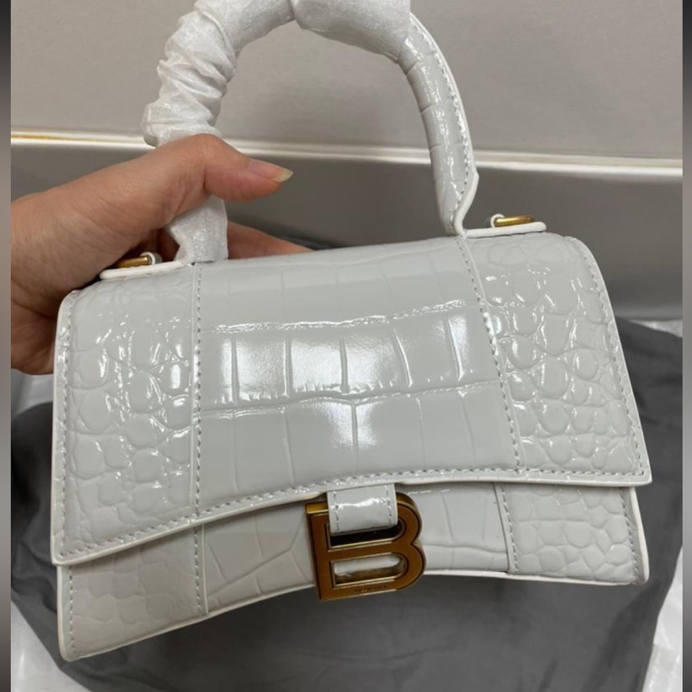 Hourglass small glossed croc-effect leather tote